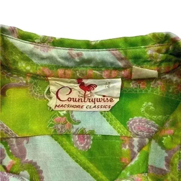 Vintage Green Paisley Countrywise Machsore Classics Button Down Dress Size 13/14 - Picture 3 of 5